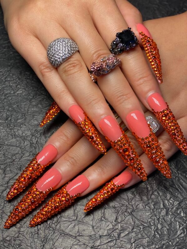 Red diamond gradient long-style pointed nail art sticker