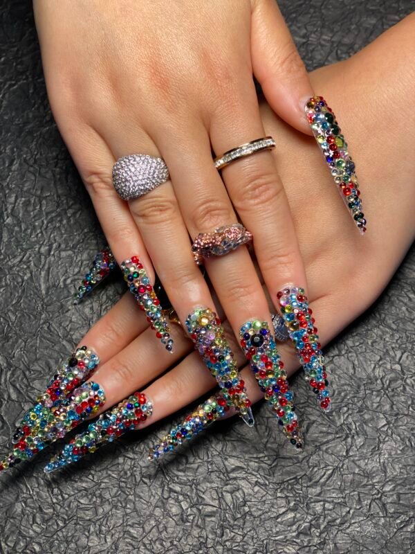 Rainbow full-diamond three-dimensional long-style pointed-toe nail polish